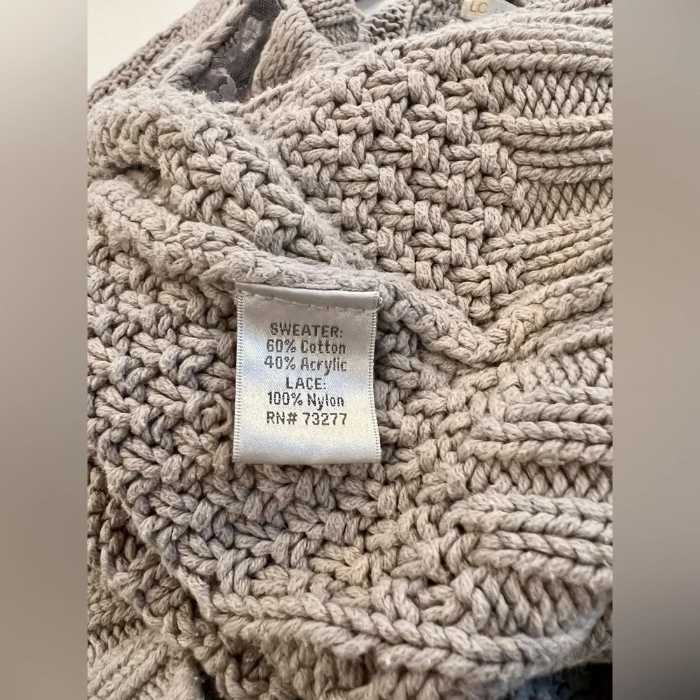 LC Lauren Conrad Lace Cotton Women's Taupe Cable Knit Sweater - Picture 13 of 14
